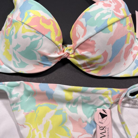 Victoria Secret 36DD L Twist Front Push Up Bikini Top Set Blue Pink Pastel - Picture 2 of 9